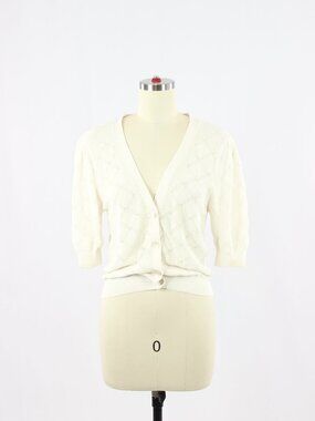 Aritzia WILFRED Dainty White Pointelle Knit Cropped Cardigan Sweater, Size XS